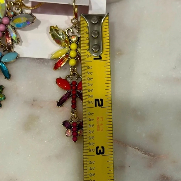 BETSEY JOHNSON Love Fest Colorful Butterfly Dragonfly Linear Dangle Earrings NWT - Picture 3 of 3